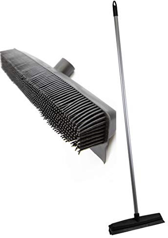 Professional Rubber Broom with Solid 120cm Handle Pet Hair Removal Sweeping Brush - Specially Designed to Remove Dog Cat and Human Hair from Carpets and Flooring - Soft Flexible Rubber Bristles