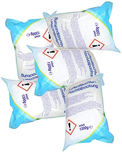 5 x Raumentfeuchter-Nachfüllpackungen à 1,2 kg - verhindert Schimmel, Moder, üble Gerueche, Stockflecken - Raum-Entfeuchter