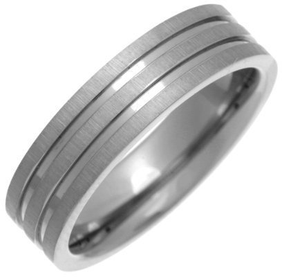 Theia Bague Titane Forme Ruban Confort Mat avec Deux Rainures Polies 6mm - Taille 56