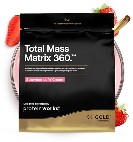 Protein Works | Total Mass Matrix 360 - Gold, Erdbeer-Sahne, 2.12kg | Tri-Protein-Mix, Mass Gainer, Proteinpulver mit Kreatin-Monohydrat, Glutamin & Vitamin‑Mineral-Mix, 8 Portionen