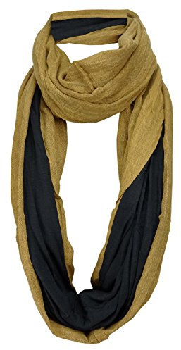 TigerTie Loop Wendeschal in goldbraun Uni - schwarz Uni - Gr. 150 x 50 cm - Rundschal