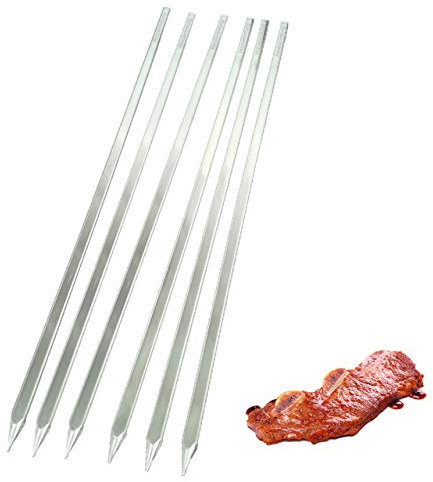 Holzsammlung Kebab Skewers, Set of 6 Stainless Steel Barbecue Skewers, Metal Skewer Sticks for BBQ, Cocktail, Shish Kabob, Party Essentials, Wide BBQ Kabob Grilling Sticks to Protect Your Hands