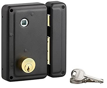 THIRARD - Serrure verticale en applique double entrée à fouillot pour porte d'entrée, droit, 76x130mm, axe 45mm, noir, 3 clés