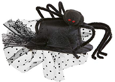 W WIDMANN MILANO Party Fashion - Minihut mit Spinne | Schwarze Kopfbedeckung mit Tüll und Haarklammer für Halloween und Karneval