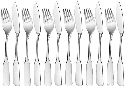GRÄWE Fischbesteck 12-teilig, Fischset für 6 Personen, Fischgabeln, Fischmessser, Besteck-Set Edelstahl 18/10, poliert, spülmaschinengeeignet, Serie Spaten
