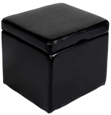Mendler Hocker Onex mit Deckel, Leder + Kunstleder, 45x44x44cm - schwarz | Sitzwürfel, Sitzhocker, Aufbewahrungsbox, FSC®