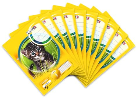 Herlitz Schulblock A5, Lineatur 1, Schreiblernblock 1. Klasse, 10 Stück | 50 Blatt, 80 g/m², gelocht