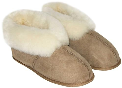 Rohn Moden Lammfell Hausschuhe Classic – Hochwertige Hüttenschuhe für Damen und Herren aus echtem Lammfell, mit flexibler Ledersohle für optimalen Komfort und Wärme in stilvollem Beige