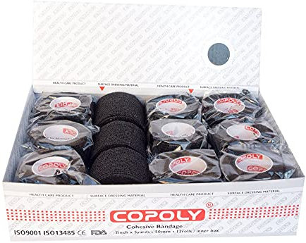 12 Rolls COPOLY cohesive bandages Various sizes and colours (5 cm/2 inch, Black)