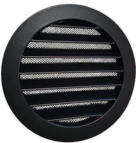 Rejilla de aireación (DN: 100, 125, 150 160 200, aluminio con mosquitera), color negro y gris, Negro