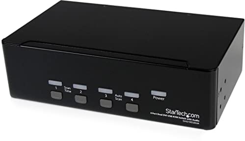 StarTech.com 4 Port Dual DVI USB KVM Switch/ Umschalter mit Audio und USB 2.0 Hub | Drucktaste, Frontblende, Peripheriegeräte, Akustisches Signal, Umschalter, Treiberlos