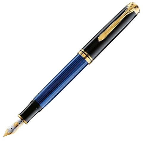 Pelikan Füllhalter Souverän 400, Schwarz-Blau, Feder F (fein), hochwertiger Kolbenfüller im Geschenk-Etui, 994939