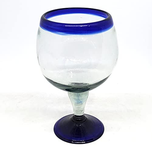 MexHandcraft Cobalt Blue Rim 24 oz Shrimp Cocktail Chabela Glasses (set of 6), Recycled Glass, Lead-free, Toxin-Free