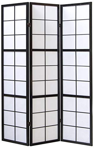 Paravent Japonais Shoji en Bois Noir de 3 pans -PEGANE-