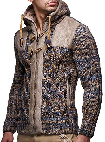 Leif Nelson Giacca Uomo in Maglia con Cappuccio Cardigan LN-20525 Marrone XXX-Large