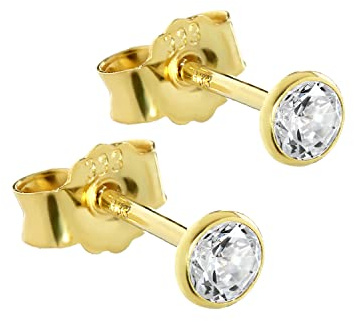 NKlaus Ohrstecker Gold 333 Echtgold für Damen, Zirkonia Weiß, 3 mm, 2 Stück