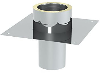 Schornstein - Grundplatte DW doppelwandig für Kaminerhöhung (mit rundem Einschub, L = 250 mm); Innen/Außen je 0,5 mm Wandstärke; Ø 130mm Innendurchmesser, Edelstahl