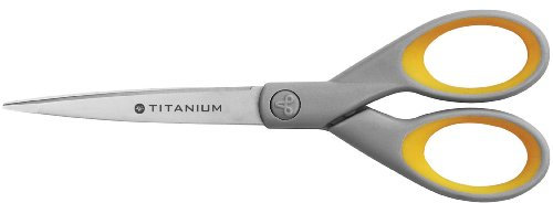 Westcott E-30470 00 Ciseaux Titanium Super avec anneaux Softgrip 18 cm Gris/Jaune
