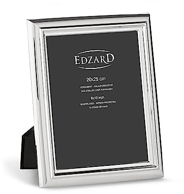 EDZARD Bilderrahmen Florenz für Foto 20 x 25 cm, edel versilbert, anlaufgeschützt, Samtrücken, mit 2 Aufhängern, Fotorahmen zum Stellen oder Hängen