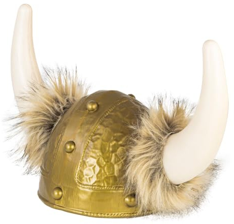 W WIDMANN MILANO Party Fashion - Wikingerhelm mit Fell | Kopfbedeckung mit Hörnern, Accessoire für Wikinger-, Kriegerkostüme, Karneval und Mottoparty