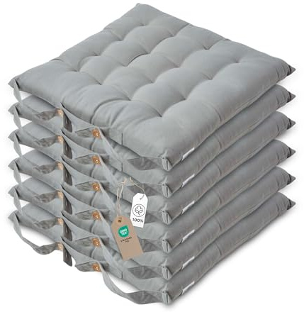 Homescapes 6er Set Stuhlkissen 40x40 cm grau – Sitzkissen Outdoor/Indoor mit Baumwollbezug, Sitzpolster waschbar und Oeko-TEX-Zertifiziert für Esszimmer-, Küchen- & Gartenstühle