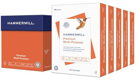Hammermill Printer Paper, Premium Multipurpose Paper 24 lb, 8.5 x 11-5 Ream (2,500 Sheets) - 92 Bright, Made in the USA