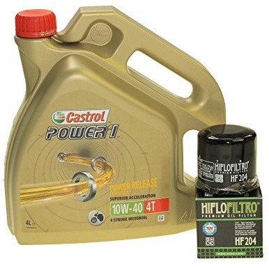 Citomex - Juego de cambios de aceite para moto (garrafa de 4 L de aceite Castrol SAE 10W-40 Power 1 4T, incluye filtro de aceite Hiflo HF204)
