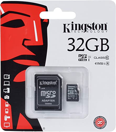 Kingston SDC10G2/32GB Scheda MicroSD da 32 GB, Classe 10, UHS-I, 45 MB/s, con Adattatore SD, Nero