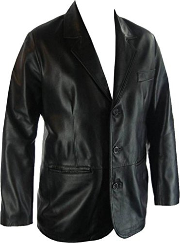 UNICORN Hombres Genuino real cuero chaqueta Estilo clásico Blazer traje Negro #G4 (medium)