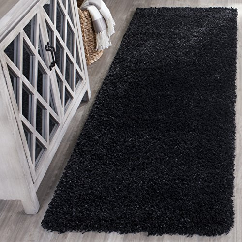 Safavieh Alfombra Shag Sala de Estar, Comedor, Dormitorio - California Shag Collection, Pelo Largo, Negro, 69 X 213 cm