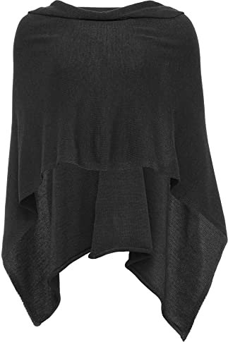 Cashmere Dreams Poncho-Schal aus Baumwolle - Hochwertiges Cape für Damen - Umhängetuch und Tunika - Strick-Pullover - Sweatshirt - Stola für Sommer und Winter Zwillingsherz,Einheitsgröße,Schwarz