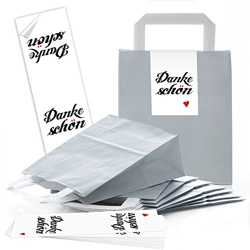 Logbuch-Verlag 50 Dankeschön Verpackungen - Papiertüten grau hellgrau mit Aufkleber DANKE - Geschenkverpackung Give-Away Papier Tragetasche 18 x 8 x 22 cm
