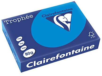 Clairefontaine 1781C - Karton mit 5 Ries Druckerpapier / Kopierpapier Trophee, intensive Farben, DIN A4, 80g, 500 Blatt x 5, Türkis, 1 Karton