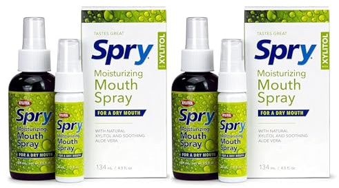Spry Natural Xylitol Moisturizing Dry Mouth Spray, Stop Bad Breath, Increase Saliva Production, Non-GMO, Gluten-Free On The Go Oral Care with Spearmint Flavor, 4.5 fl.oz (Pack of 2)