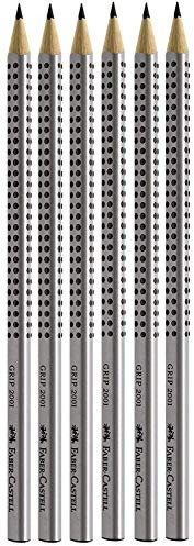 FABER-CASTELL 117697 - 6 Bleistifte GRIP 2001, Härtegrad: HB, Schaftfarbe: silber
