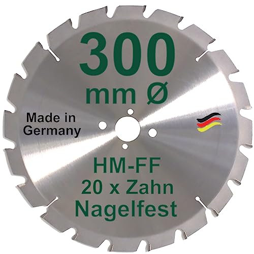HM Sägeblatt 300 x 30 mm NAGELFEST FF Hartmetall Kreissägeblatt 300mm für Bauholz Brennholz Schalholz Leimholz zum Sägen mit Wippsäge Tischkreissäge Kreissäge Kappsäge Brennholzsäge Tischsäge