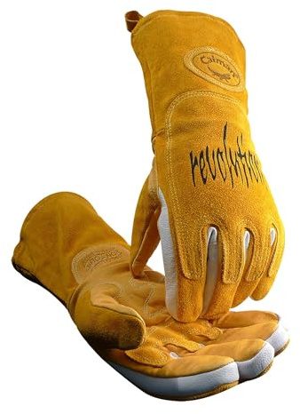 Caiman Premium Pig Grain MIG/Stick Welding Gloves, Flame Resistant Cotton Fleece, Heat Shield, Kevlar, Kontour, Gold, Large (1812-5)