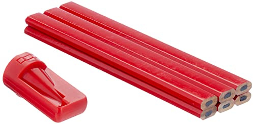 Werkzeyt Juego de 7 lápices de carpintero, 6 lápices y 1 sacapuntas de 175 mm de longitud, forma ovalada, dureza media, ideal para dibujar y marcar, herramienta de marcado/lápiz de construcción/B26327