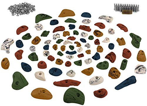 ALPIDEX 80 Klettergriffe | Inklusive Schrauben, Einschlagmuttern | Kletterfläche 6-10 m² | Griffe Größen XL - XS | Komplettset | Starterset - Farbe:bunt