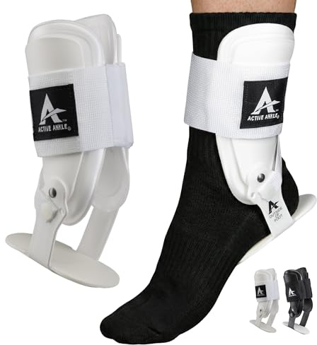 Active Ankle T2 Ankle Brace, Medium, White, Rigid Support for Men 7-10 & Women 8-11 Shoe Size, Adjustable Brace for Sprained Ankle, Volleyball & Cheerleading, Lightweight EVA Padding, Fits Left or Right Foot
