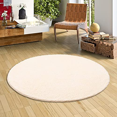 Snapstyle Hochflor Shaggy Teppich Palace Creme Rund in 7 Größen