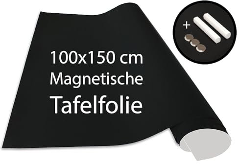Cuadros Lifestyle Tafelfolie 100 x 150 cm | Ferromagnetisch und selbstklebend - Vinyl- Kreidefolie | inkl. Kreide + Neodym-Magnete | Tafel 100x150 cm Schwarz