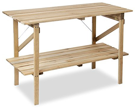 Lacewing 2 Tier 4ft Collapsible Wooden Staging for Garden Greenhouse Tool Storage Shelf Outside Strong Durable Treated Pine Wood 122cm x 53cm