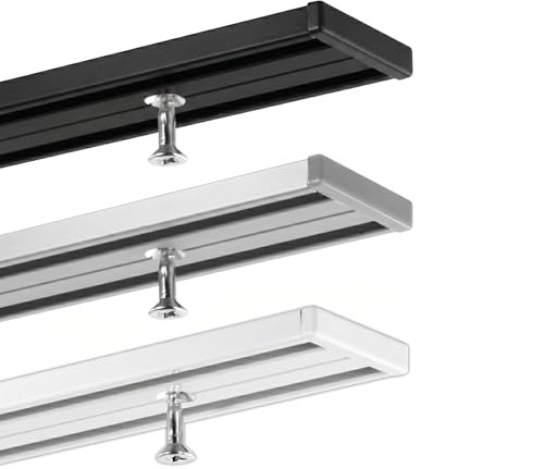 GARDINEUM Gardinenschiene, Längen von 60 cm bis 400 cm möglich, Vorhangschiene, Aluminium, alu-silber eloxierte Oberfläche, 2-läufig, vorgebohrt (alu-silber, 2-Lauf - 3,00 m (2x1,50 m + Verbinder))