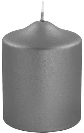 FINK Stumpen Kerze metallic grau - für Windlichte Laternen - Deko Silvester 2022 Kerze silber - Tischdeko - H 10 D 8 cm