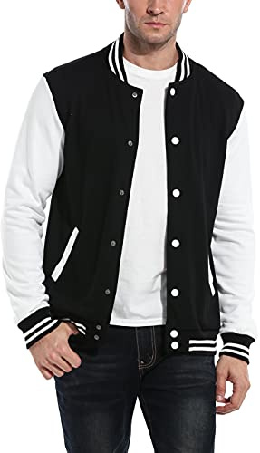 COOFANDY Men's Fashion Varsity Jacket Causal Slim Fit Cotton Letterman Baseball Bomber Jackets, Black, Medium