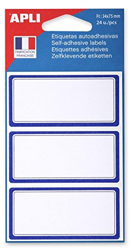 Apli 111951 - Étiquettes Scolaire à Cadre Bleu - 34x75 mm - 24 unités : Parfaites pour Livres et Cahiers d'école