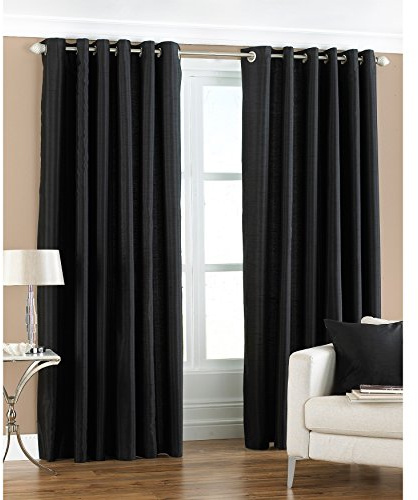 Riva Paoletti Fiji Ringtop Eyelet Curtains (Pair) - Black - Faux Silk - Ready Made - Semi Sheer - 100% Polyester - 229cm width x 229cm drop (90 x 90 inches) - Designed in the UK