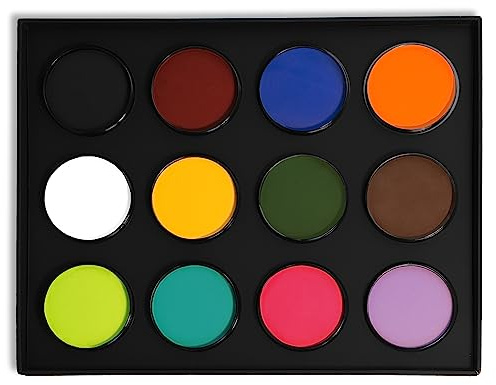 Mehron Makeup Paradise Makeup AQ 12-Color Pro Palette with Deluxe Case | Refillable Face & Body Paint Kit | Water-Activated Kit for Halloween, Cosplay, Theater, SFX & Stage
