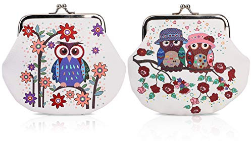 Oyachic 2 Packs Mini Porte-Monnaie Motif Hibou Owl Wallet Rétro Pochette Bag avec Fermoir,Kiss Lock Coin Purse,Cuir Sac à Main Femmes